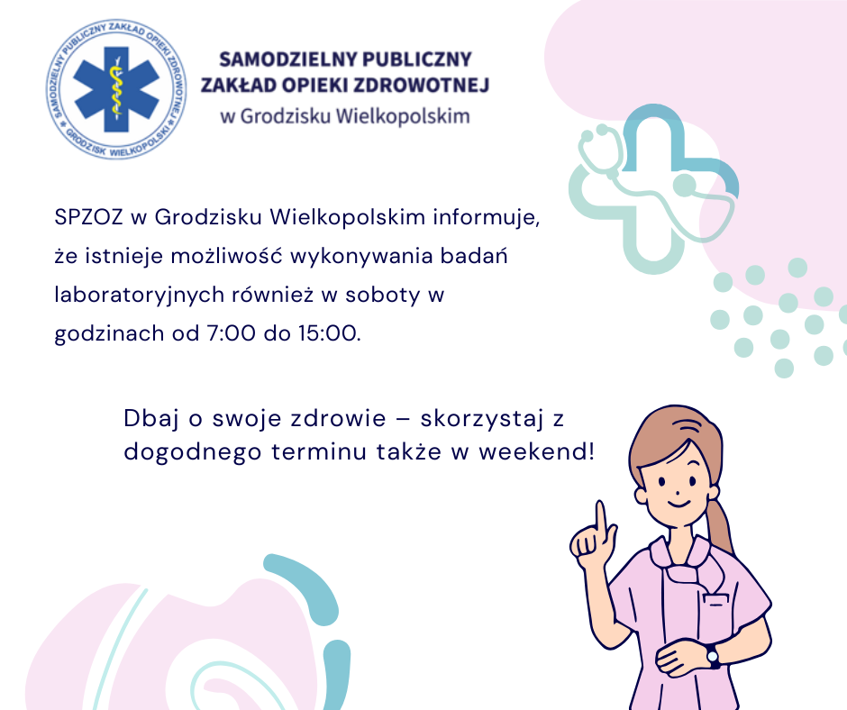Badania laboratoryjne możliwe do wykonania r&oacute;wnież w&nbsp;soboty od godziny 7 do 15 