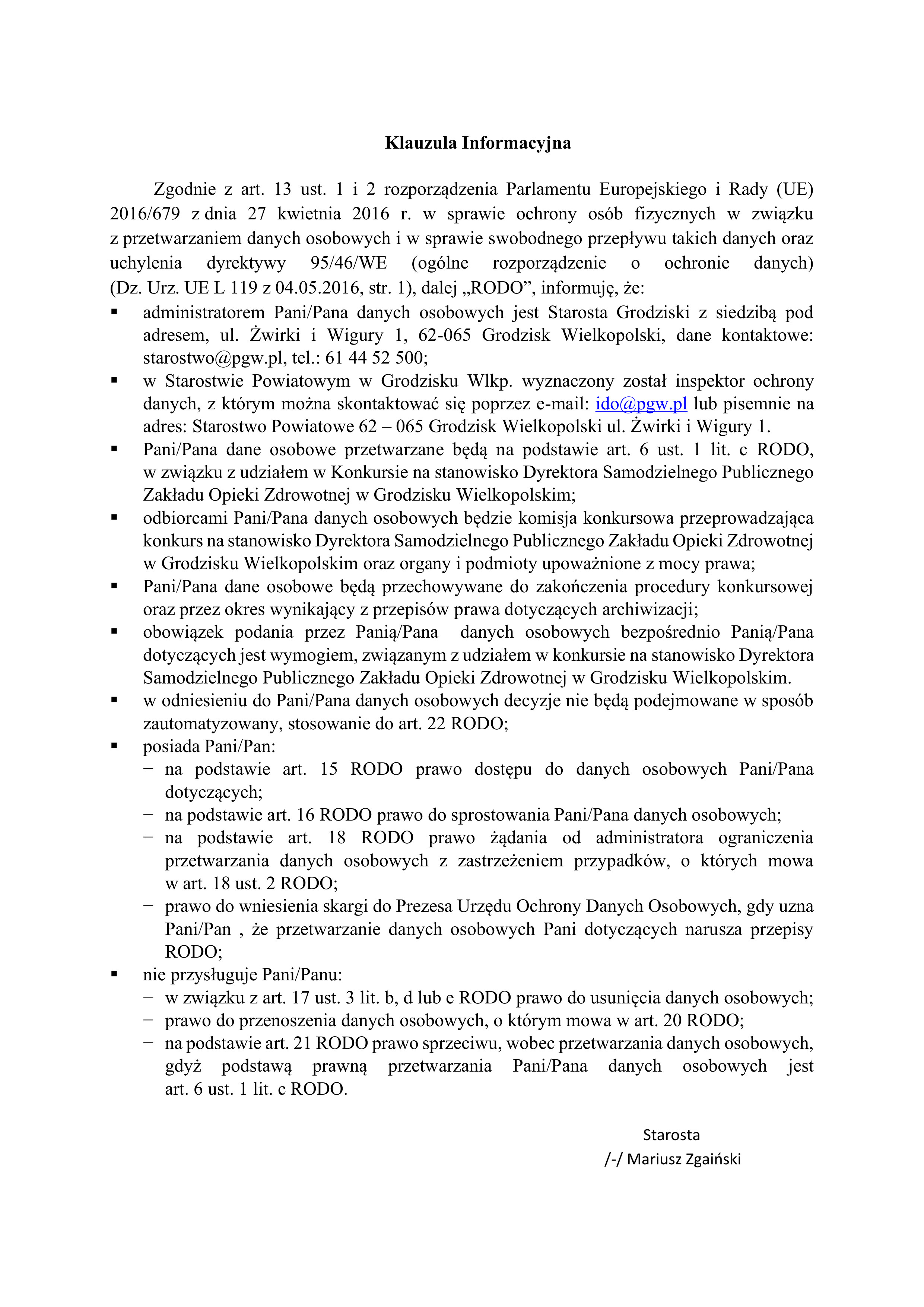 Klauzula informacyjna