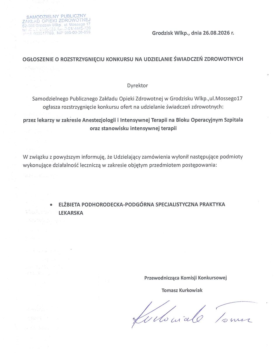 Rozstrzygnięcie konkursu BLOK - Lekarz Anestezjolog