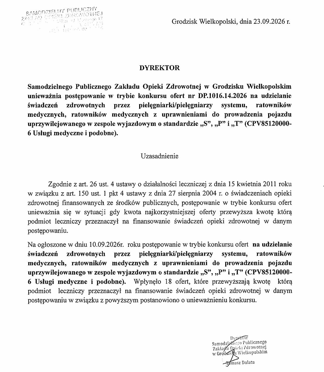 Unieważnienie konkursu ratownik&oacute;w