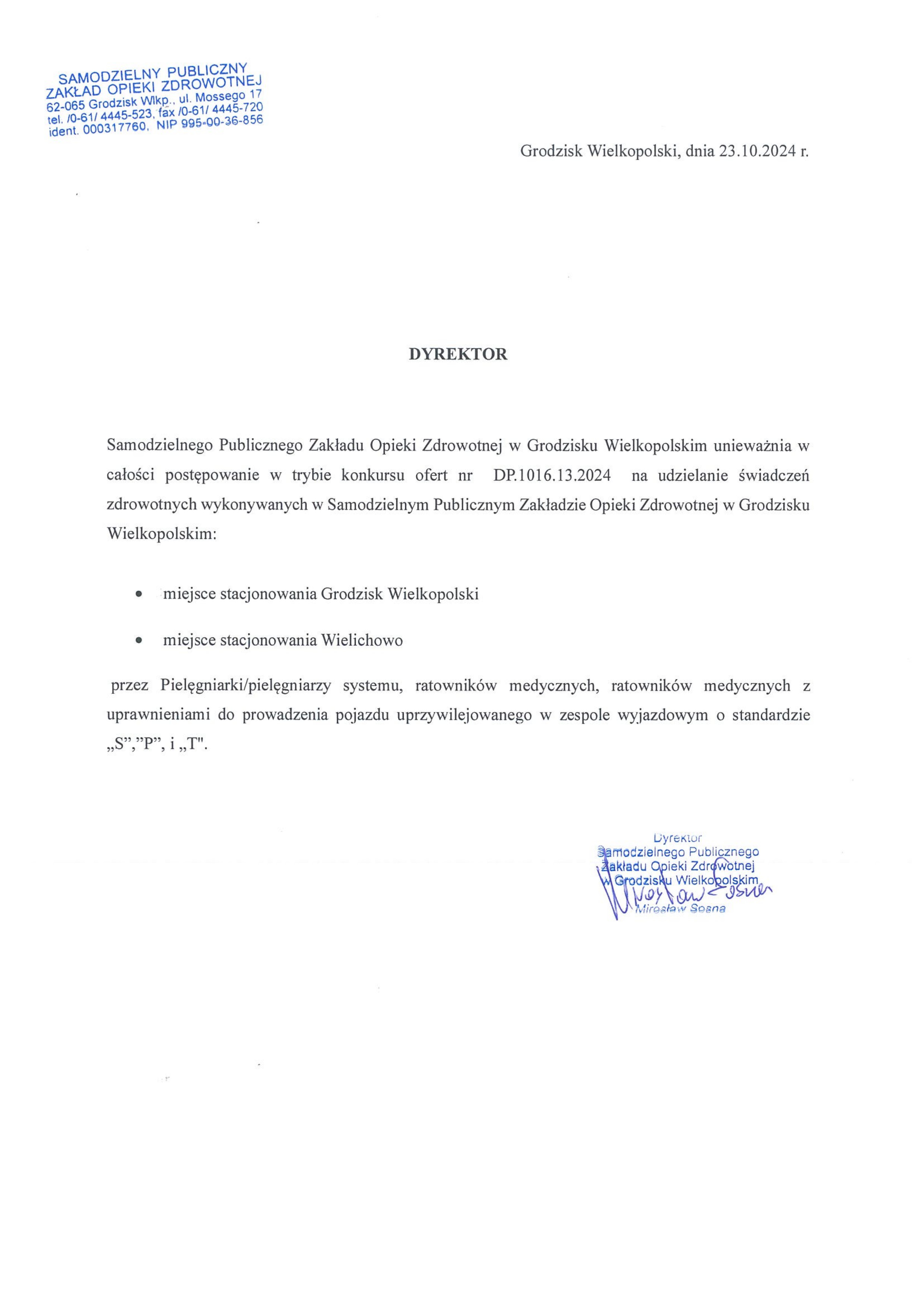 Unieważnienie konkursu - Ratownicy